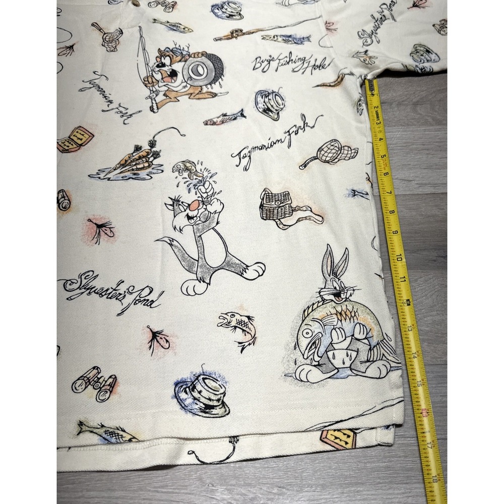 Warner Bros Men's Beige Polo Shirt Sz XL Taz Tazmanian Bugs Bunny All over Print - Picture 6 of 6